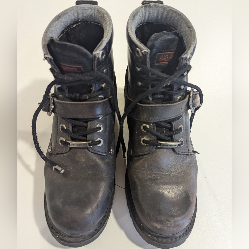 Women's Leather Black Lace Buckle Harley Davidson Crew Height Boots Size 10